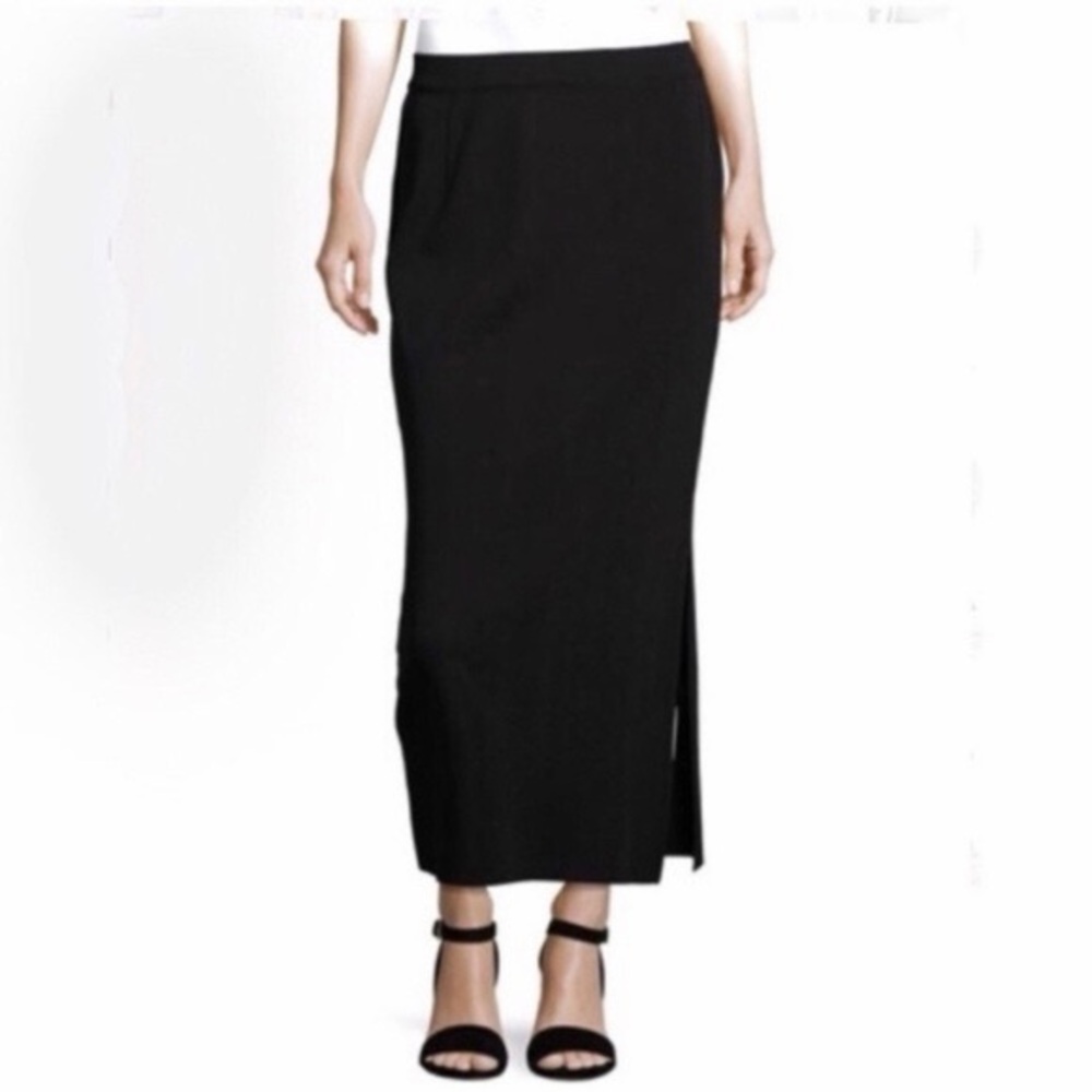 St. John Basics Santana Knit Black Side Slit Maxi Skirt